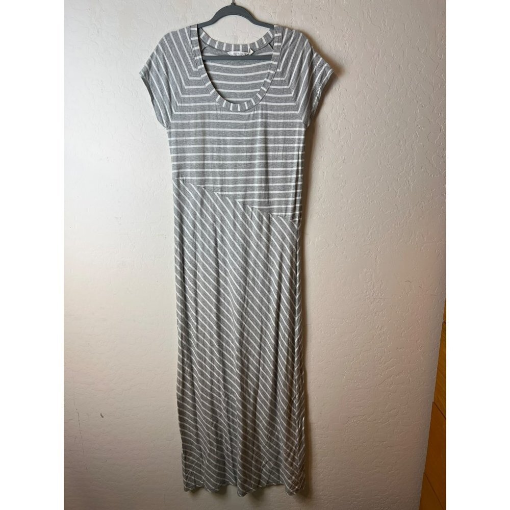 Athleta Sz L Grey and White Pima Cotton Stretch Maxi Dress
